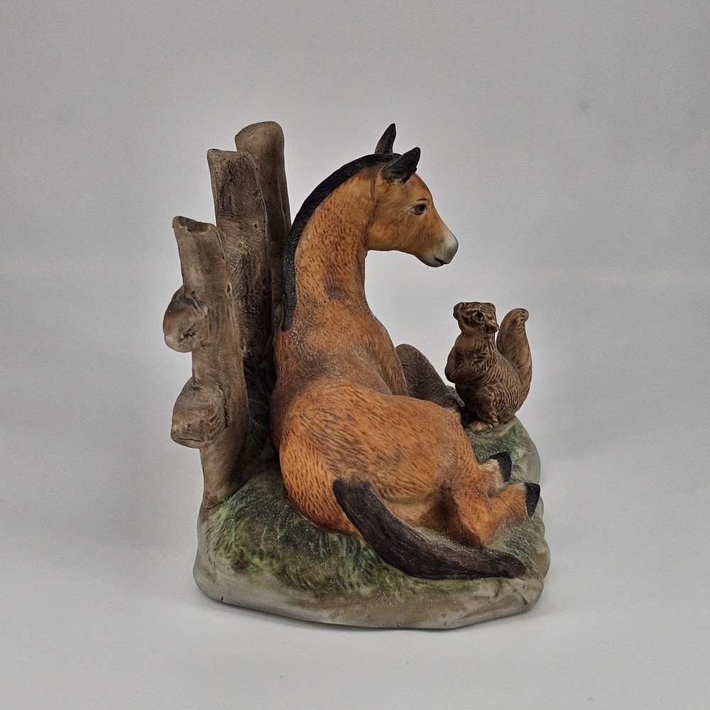 Vintage Homco #1461 Colt And Squirrel Porcelain Figurine Horse 90s Home Decor - Picture 2 of 4